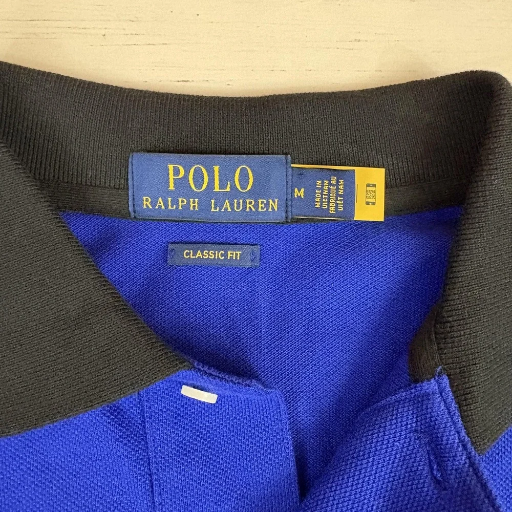 Polo Ralph Lauren Polo Shirt Mens M Blue Yellow Black Colorblock Classic Fit